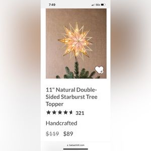 $120 Brand New In OG Box 11inch Balsam Hill Double-Sided StarBurst Tree Topper